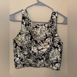 Abercrombie & Fitch Black Silver Floral‎ Brocade Crop Sleeveless Small Zip Back